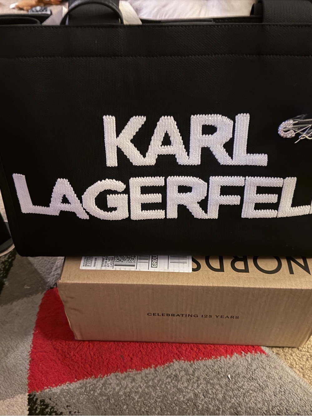 Karl Lagerfeld Black Tote with White Logo Embroidery